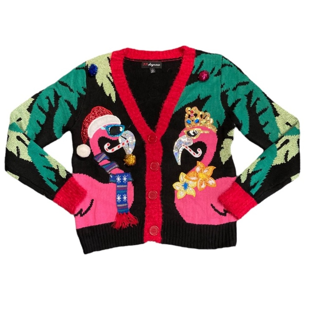 Christmas ugly sweater flamingos